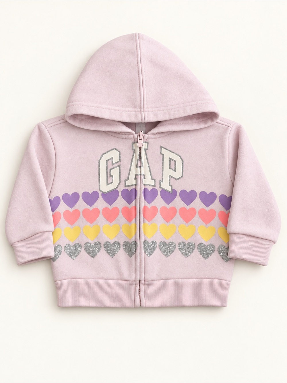 GAP Lavender Heart Zip Hoodie with Rainbow Hearts